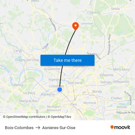 Bois-Colombes to Asnieres-Sur-Oise map