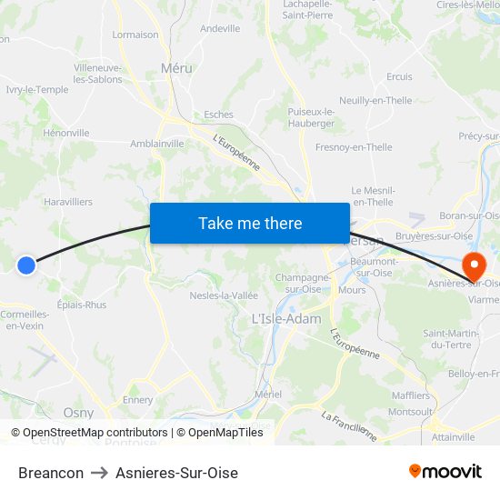 Breancon to Asnieres-Sur-Oise map