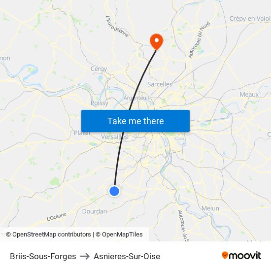 Briis-Sous-Forges to Asnieres-Sur-Oise map