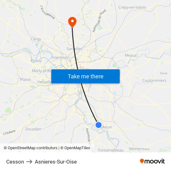 Cesson to Asnieres-Sur-Oise map