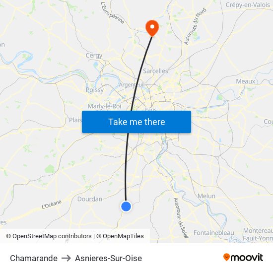 Chamarande to Asnieres-Sur-Oise map