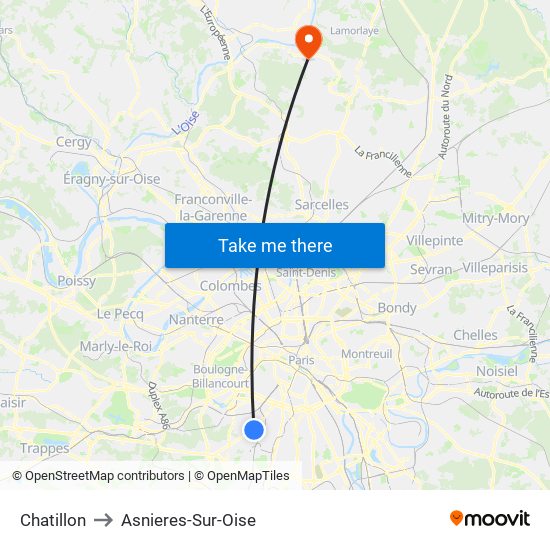 Chatillon to Asnieres-Sur-Oise map