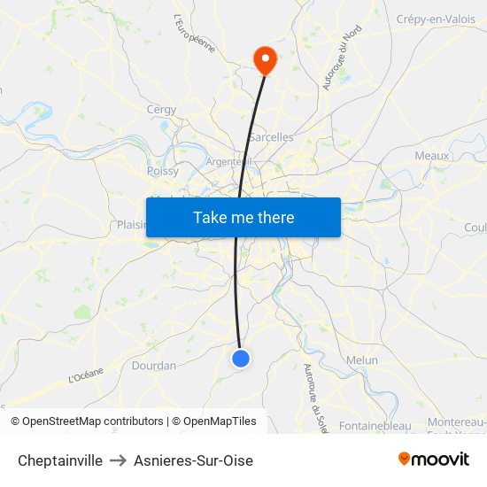 Cheptainville to Asnieres-Sur-Oise map