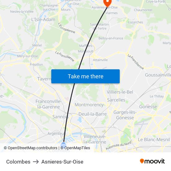 Colombes to Asnieres-Sur-Oise map