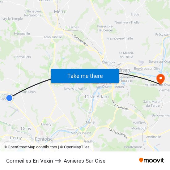Cormeilles-En-Vexin to Asnieres-Sur-Oise map