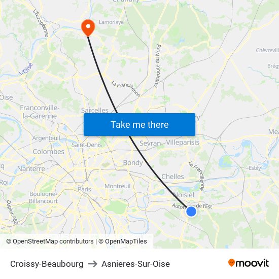 Croissy-Beaubourg to Asnieres-Sur-Oise map