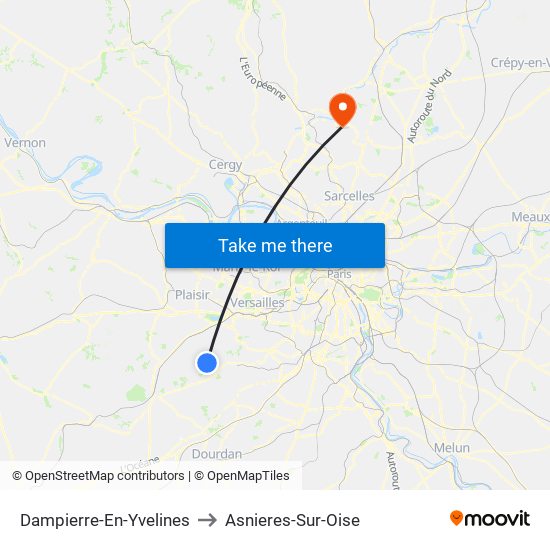 Dampierre-En-Yvelines to Asnieres-Sur-Oise map