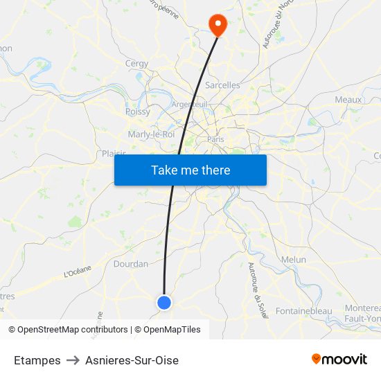 Etampes to Asnieres-Sur-Oise map