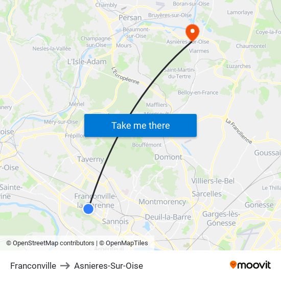 Franconville to Asnieres-Sur-Oise map