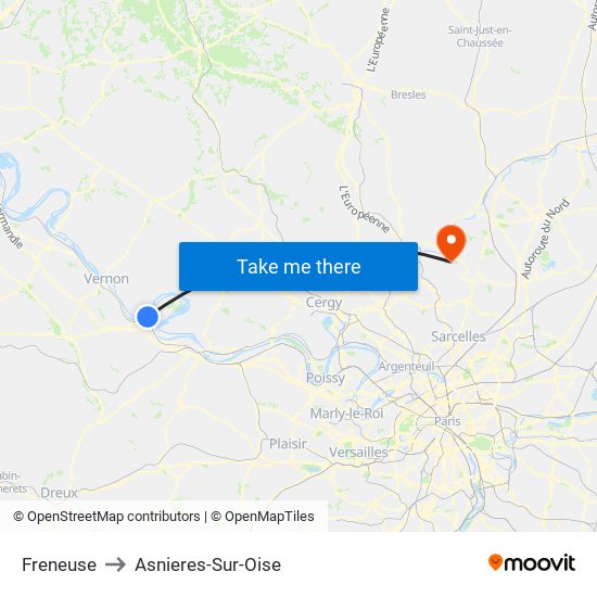 Freneuse to Asnieres-Sur-Oise map