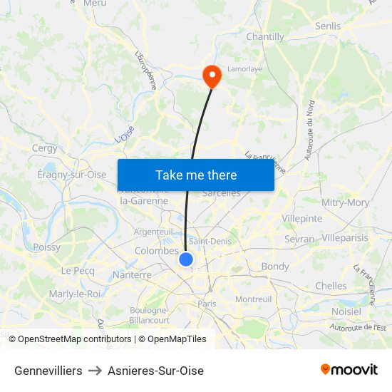 Gennevilliers to Asnieres-Sur-Oise map