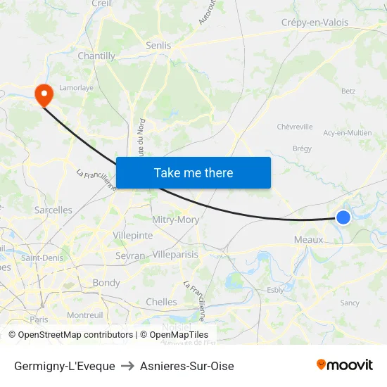 Germigny-L'Eveque to Asnieres-Sur-Oise map