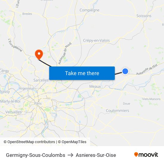 Germigny-Sous-Coulombs to Asnieres-Sur-Oise map
