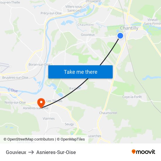 Gouvieux to Asnieres-Sur-Oise map
