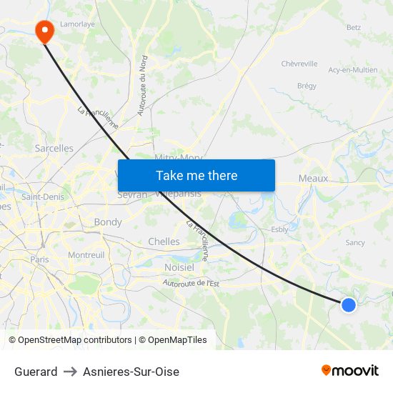 Guerard to Asnieres-Sur-Oise map