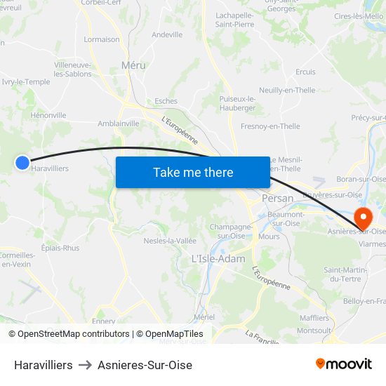 Haravilliers to Asnieres-Sur-Oise map
