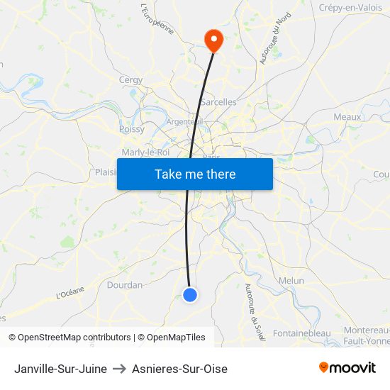 Janville-Sur-Juine to Asnieres-Sur-Oise map