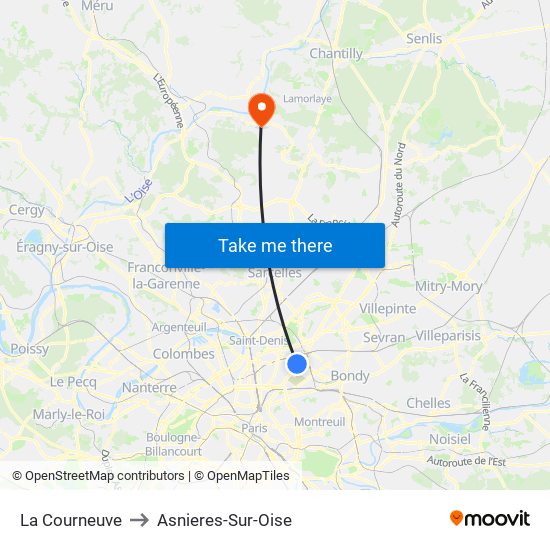 La Courneuve to Asnieres-Sur-Oise map