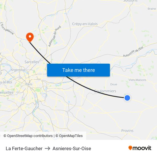 La Ferte-Gaucher to Asnieres-Sur-Oise map