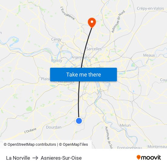La Norville to Asnieres-Sur-Oise map