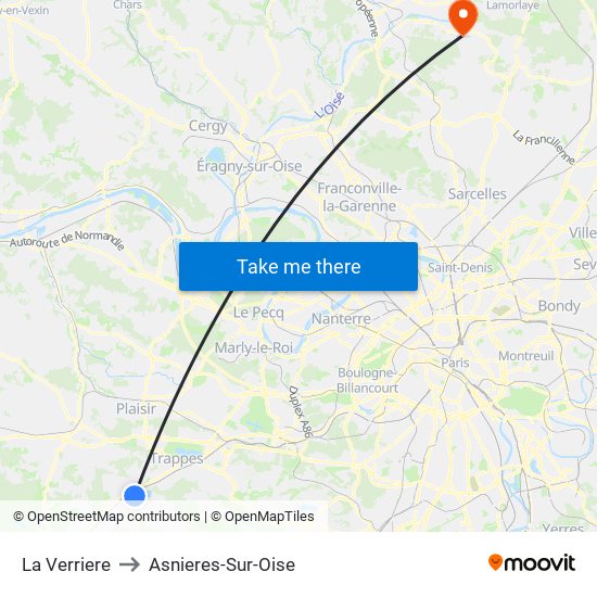 La Verriere to Asnieres-Sur-Oise map
