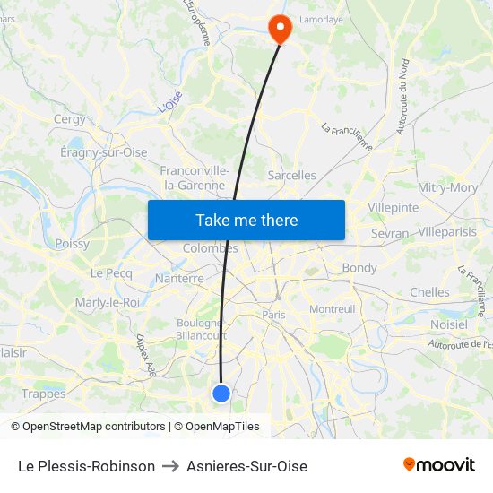 Le Plessis-Robinson to Asnieres-Sur-Oise map