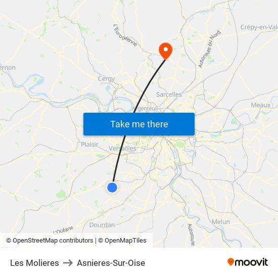 Les Molieres to Asnieres-Sur-Oise map
