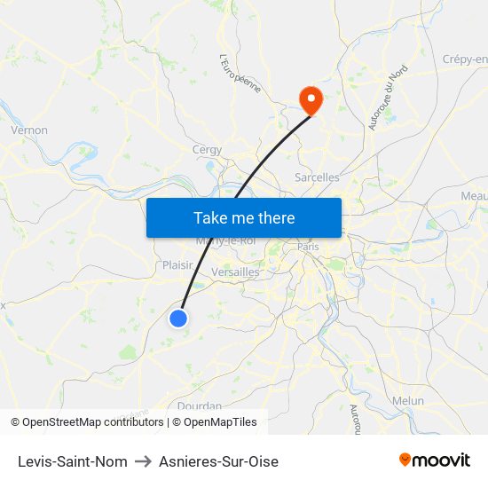 Levis-Saint-Nom to Asnieres-Sur-Oise map