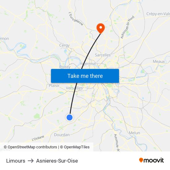 Limours to Asnieres-Sur-Oise map