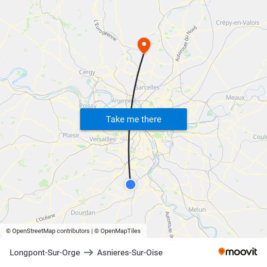 Longpont-Sur-Orge to Asnieres-Sur-Oise map