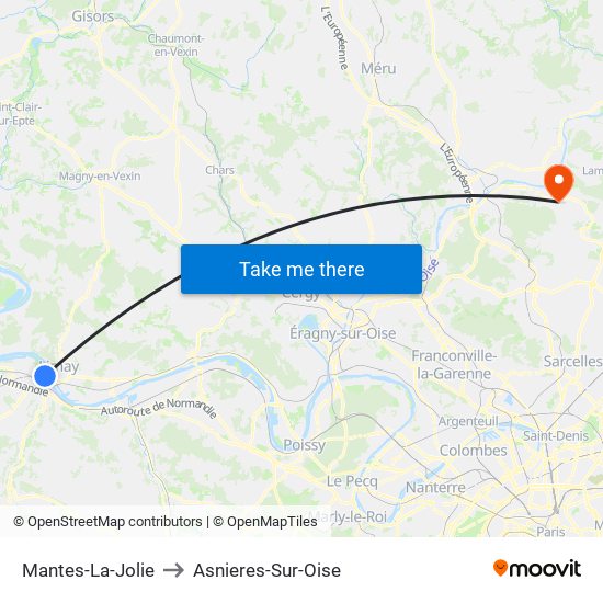 Mantes-La-Jolie to Asnieres-Sur-Oise map