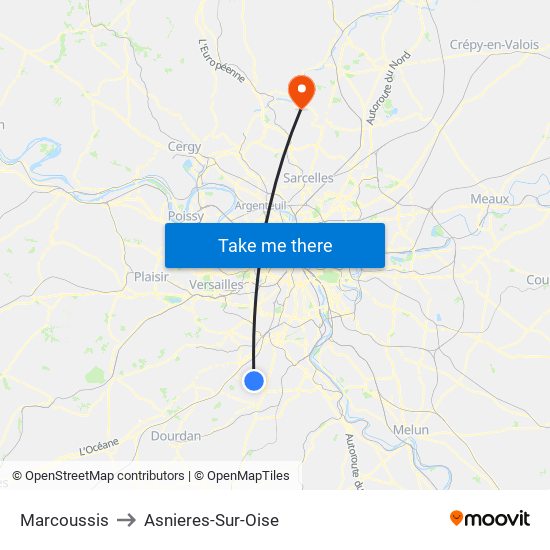 Marcoussis to Asnieres-Sur-Oise map