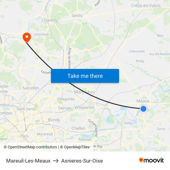 Mareuil-Les-Meaux to Asnieres-Sur-Oise map