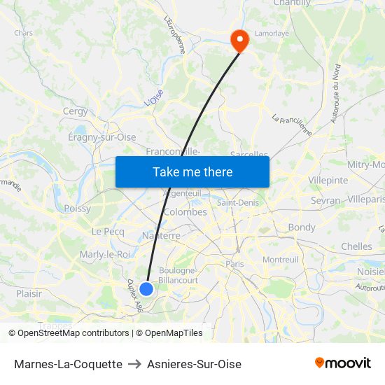 Marnes-La-Coquette to Asnieres-Sur-Oise map