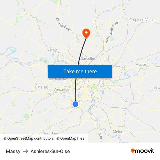 Massy to Asnieres-Sur-Oise map