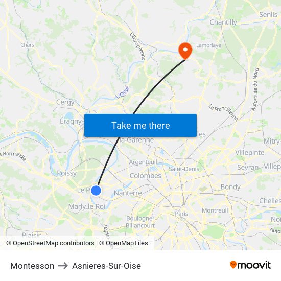 Montesson to Asnieres-Sur-Oise map