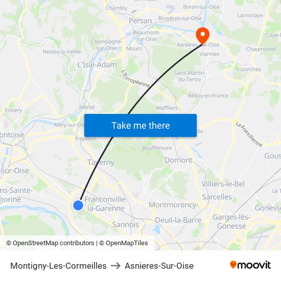 Montigny-Les-Cormeilles to Asnieres-Sur-Oise map