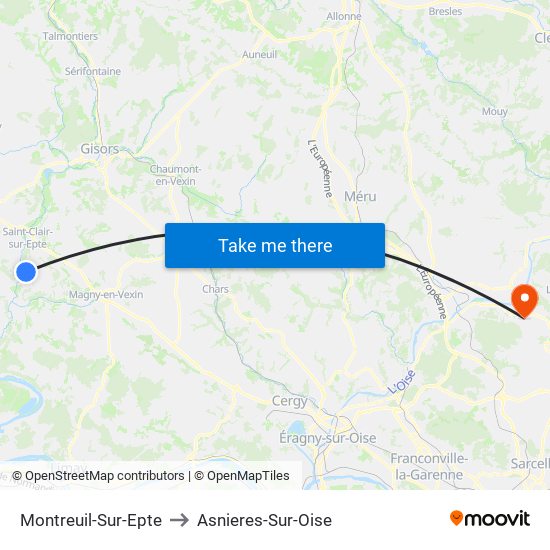 Montreuil-Sur-Epte to Asnieres-Sur-Oise map