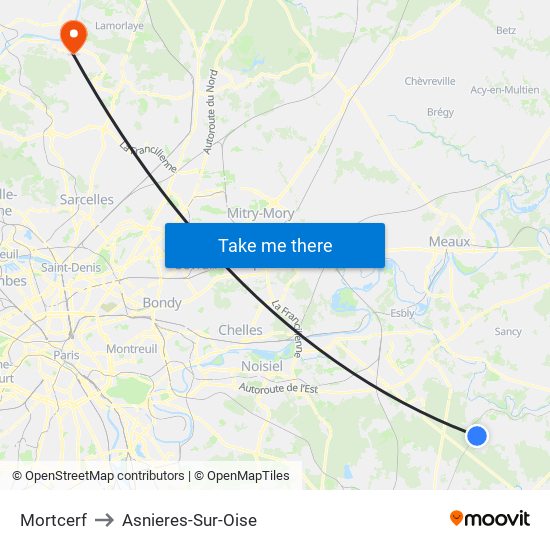 Mortcerf to Asnieres-Sur-Oise map