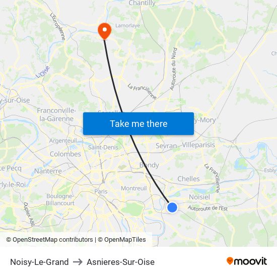 Noisy-Le-Grand to Asnieres-Sur-Oise map