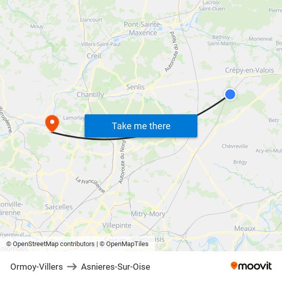 Ormoy-Villers to Asnieres-Sur-Oise map