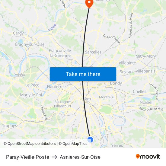 Paray-Vieille-Poste to Asnieres-Sur-Oise map