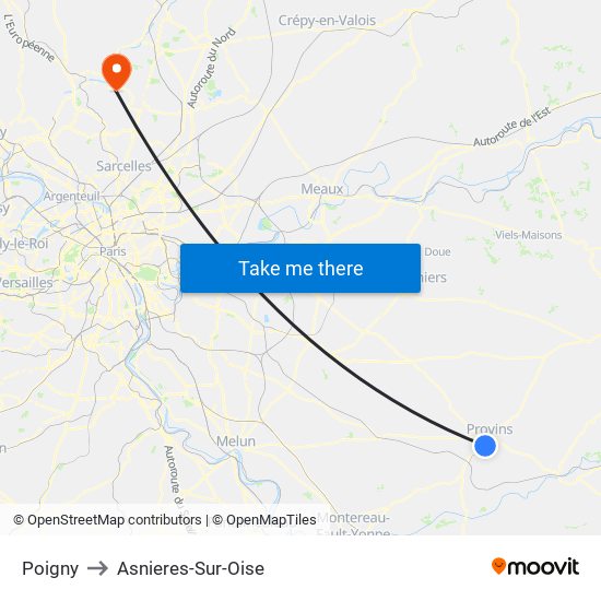 Poigny to Asnieres-Sur-Oise map