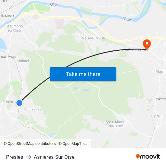 Presles to Asnieres-Sur-Oise map