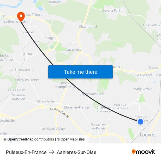 Puiseux-En-France to Asnieres-Sur-Oise map