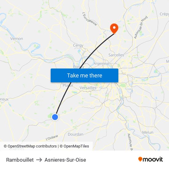 Rambouillet to Asnieres-Sur-Oise map