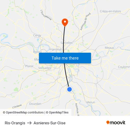 Ris-Orangis to Asnieres-Sur-Oise map