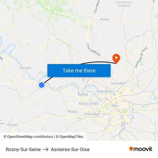 Rosny-Sur-Seine to Asnieres-Sur-Oise map