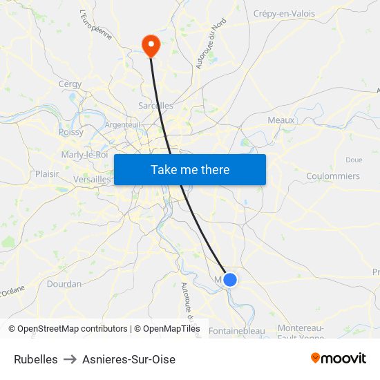 Rubelles to Asnieres-Sur-Oise map