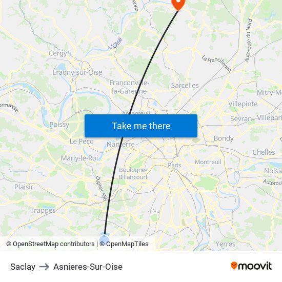 Saclay to Asnieres-Sur-Oise map